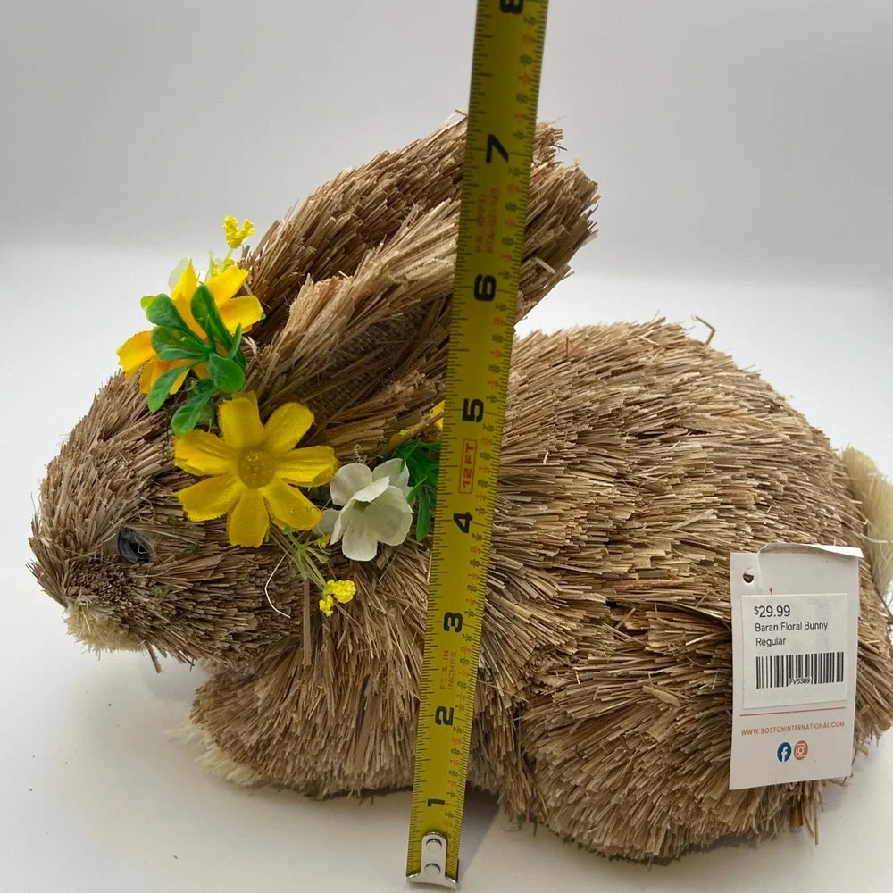 Boston International Baran Floral Bunny Sisal Straw Easter Rabbit Figurine 9in